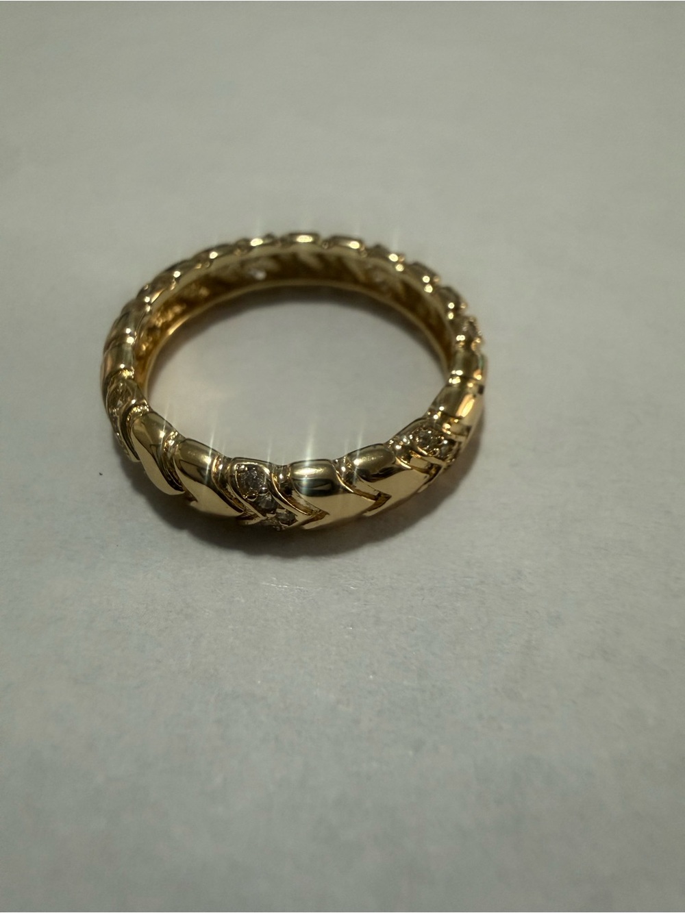 14k Gold Electroplated with Cz Stones and Design Stackable Band Ring